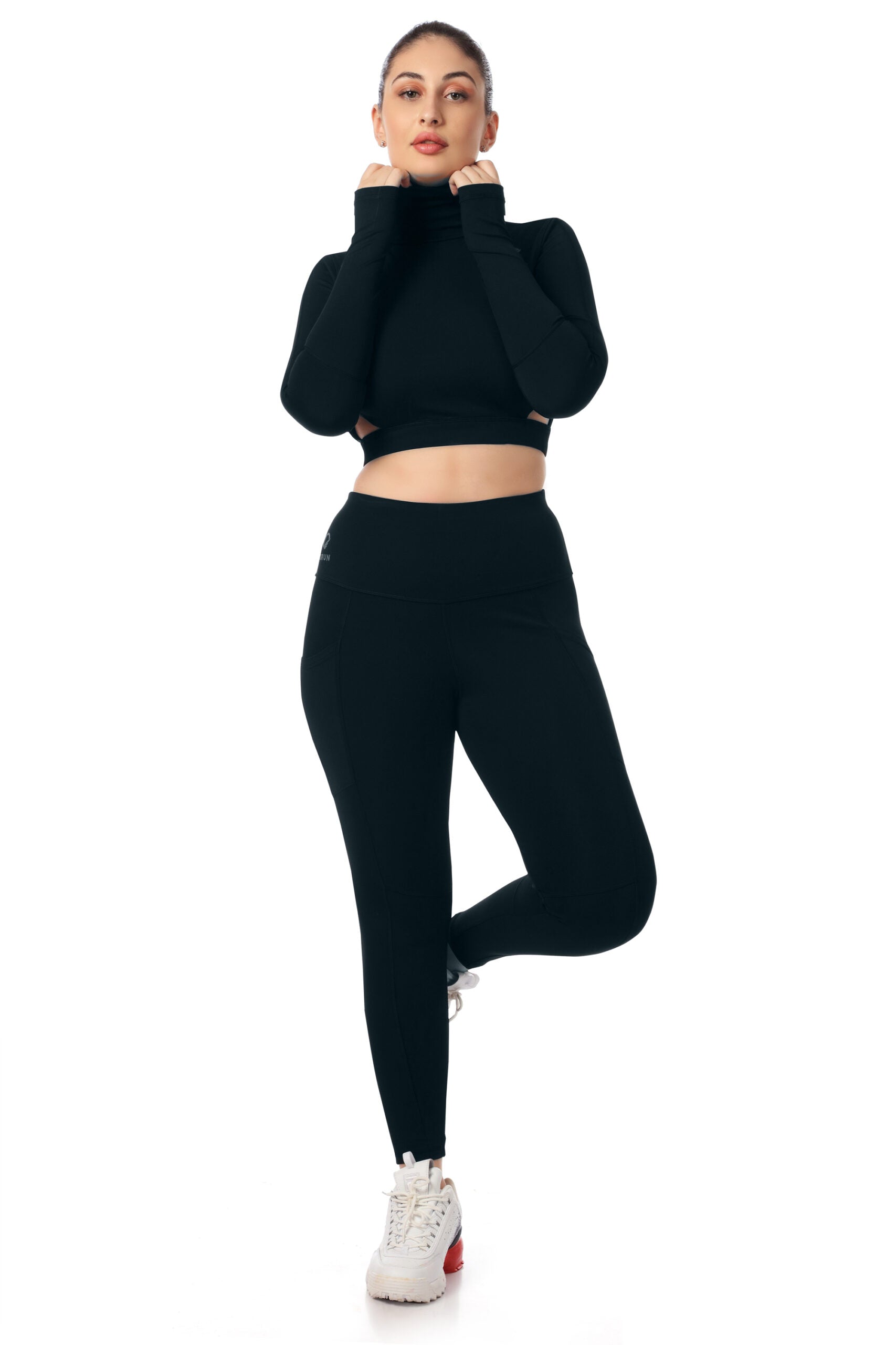 Turtleneck Crop Top – Open Back & Thumbholes
