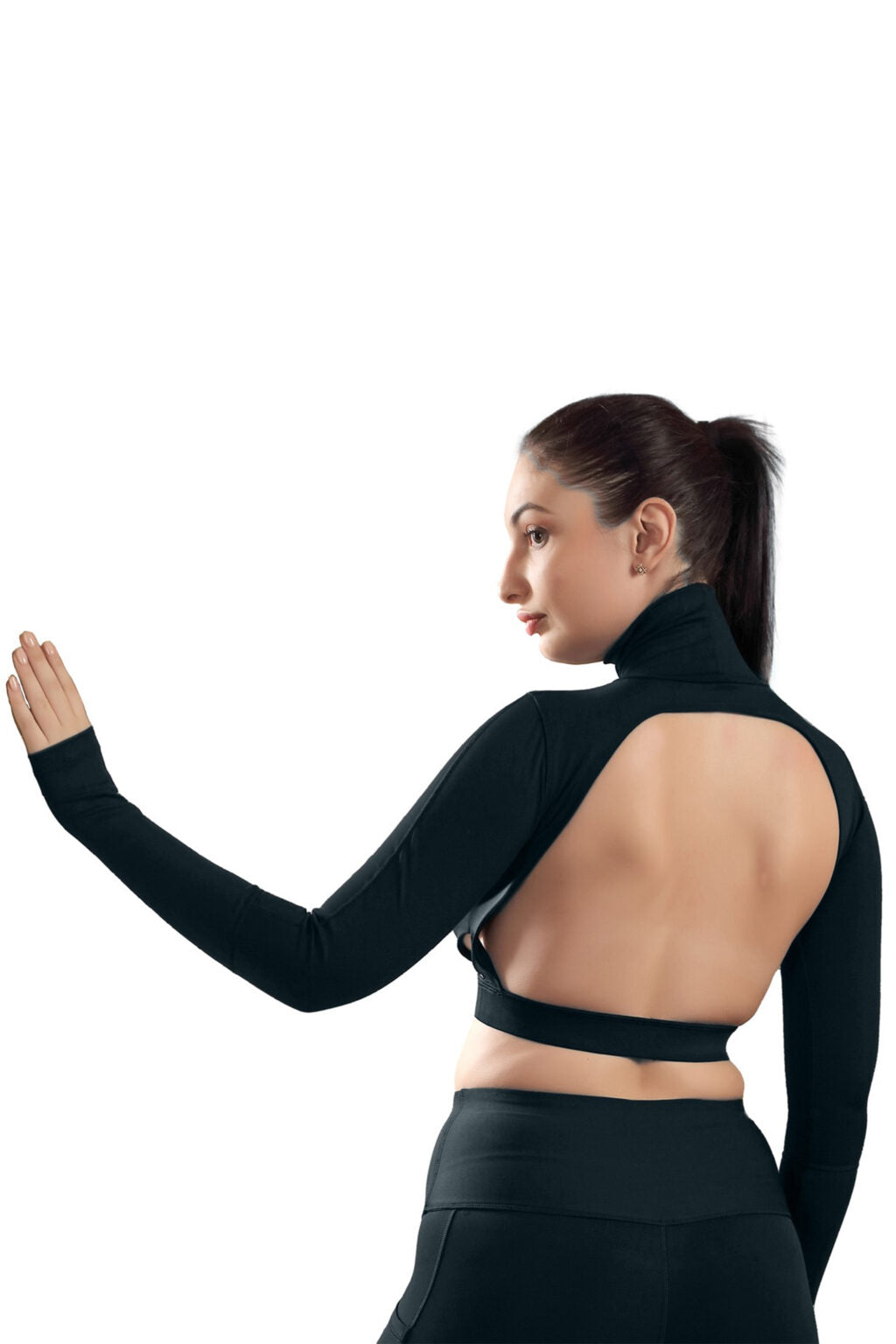 Turtleneck Crop Top – Open Back & Thumbholes