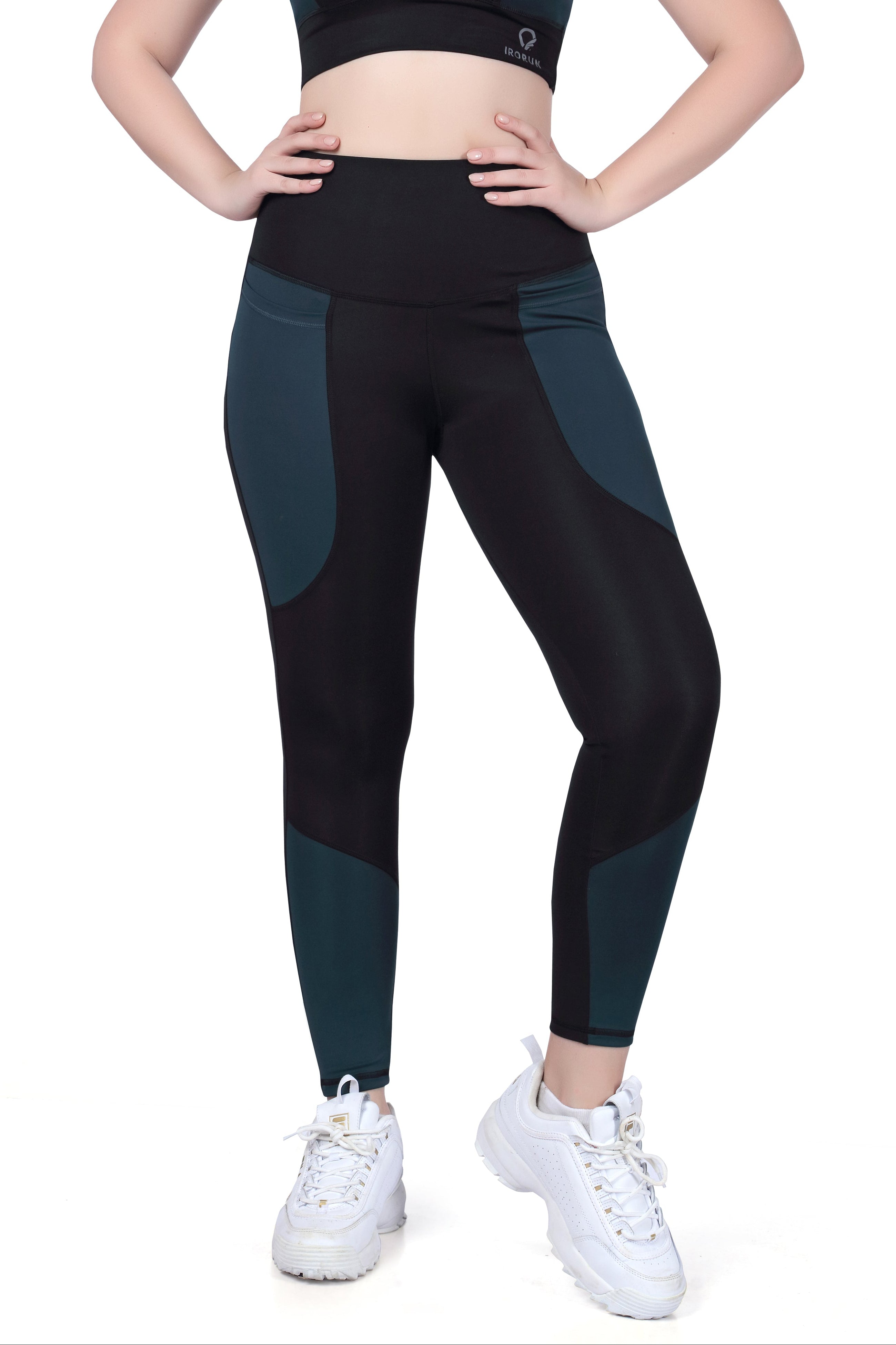 Green Patch Active Pants – Contrast Panel Design