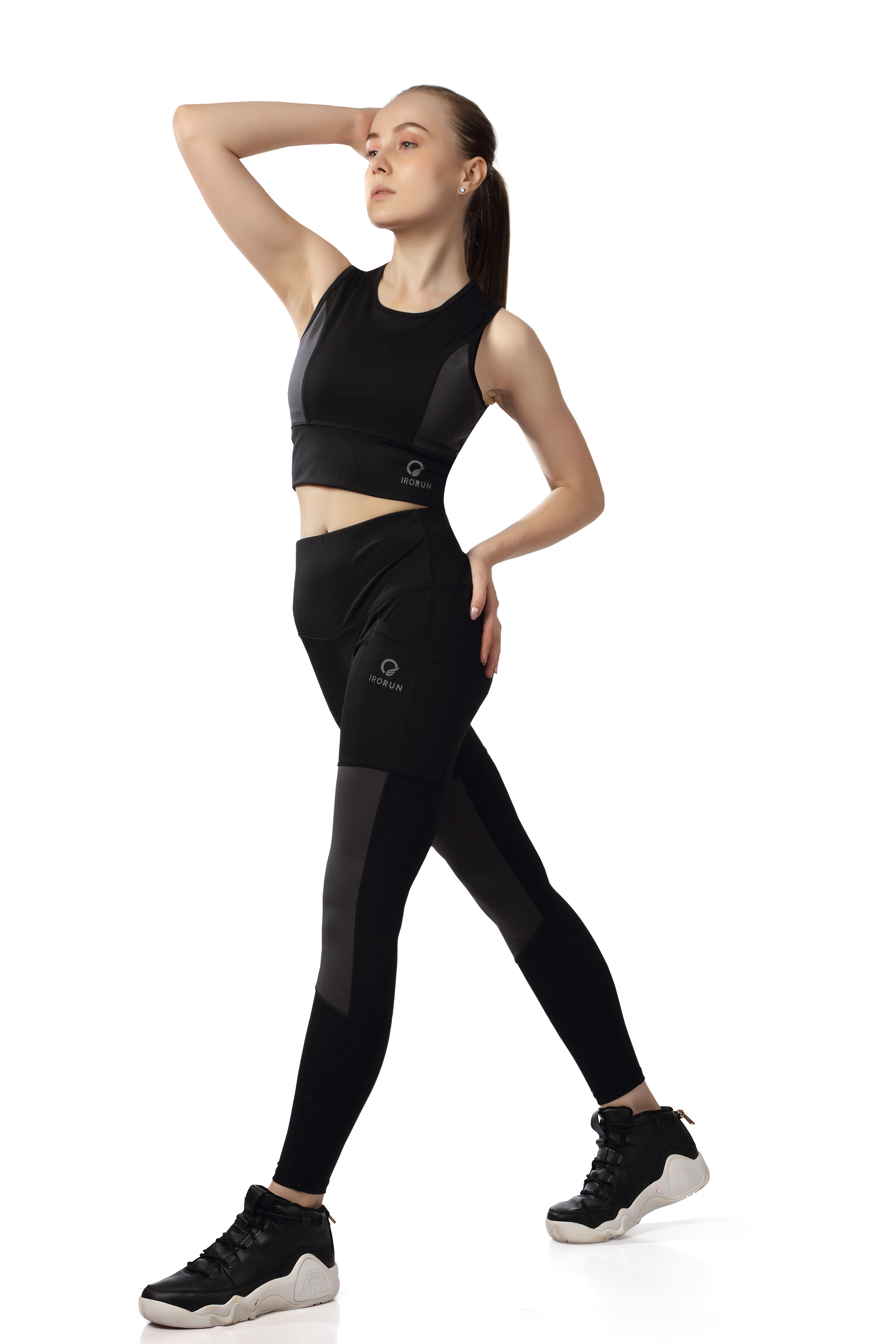 Grey Patch Crop Top – Side Contrast Sleeveless
