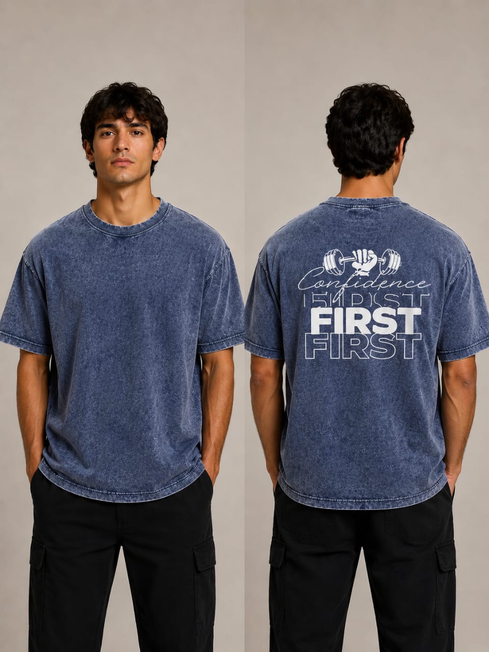 Men's Oversized Acid Wash Back Print T-shirt