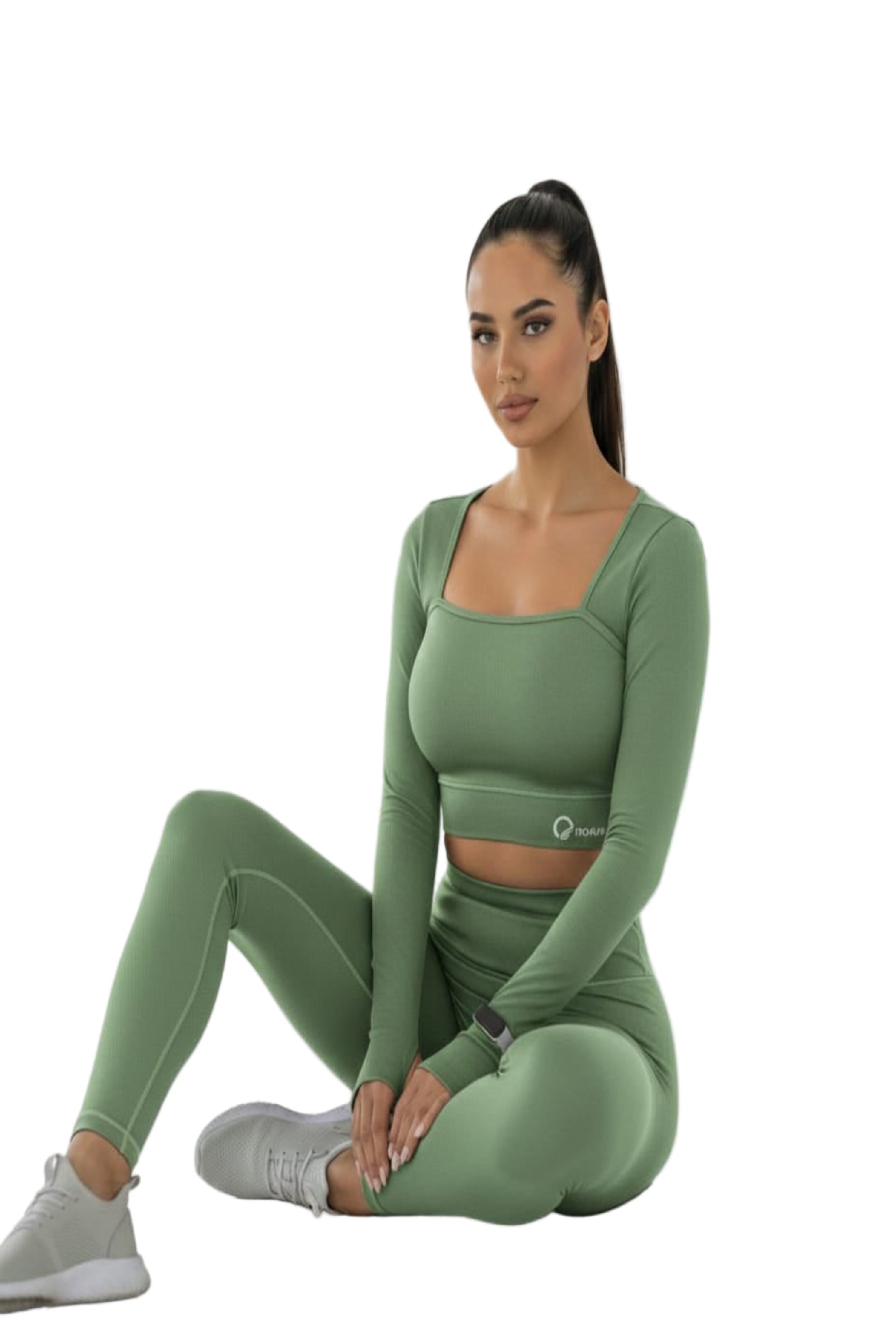 Deep Neck Crop Top – Long Sleeve Contour Fit