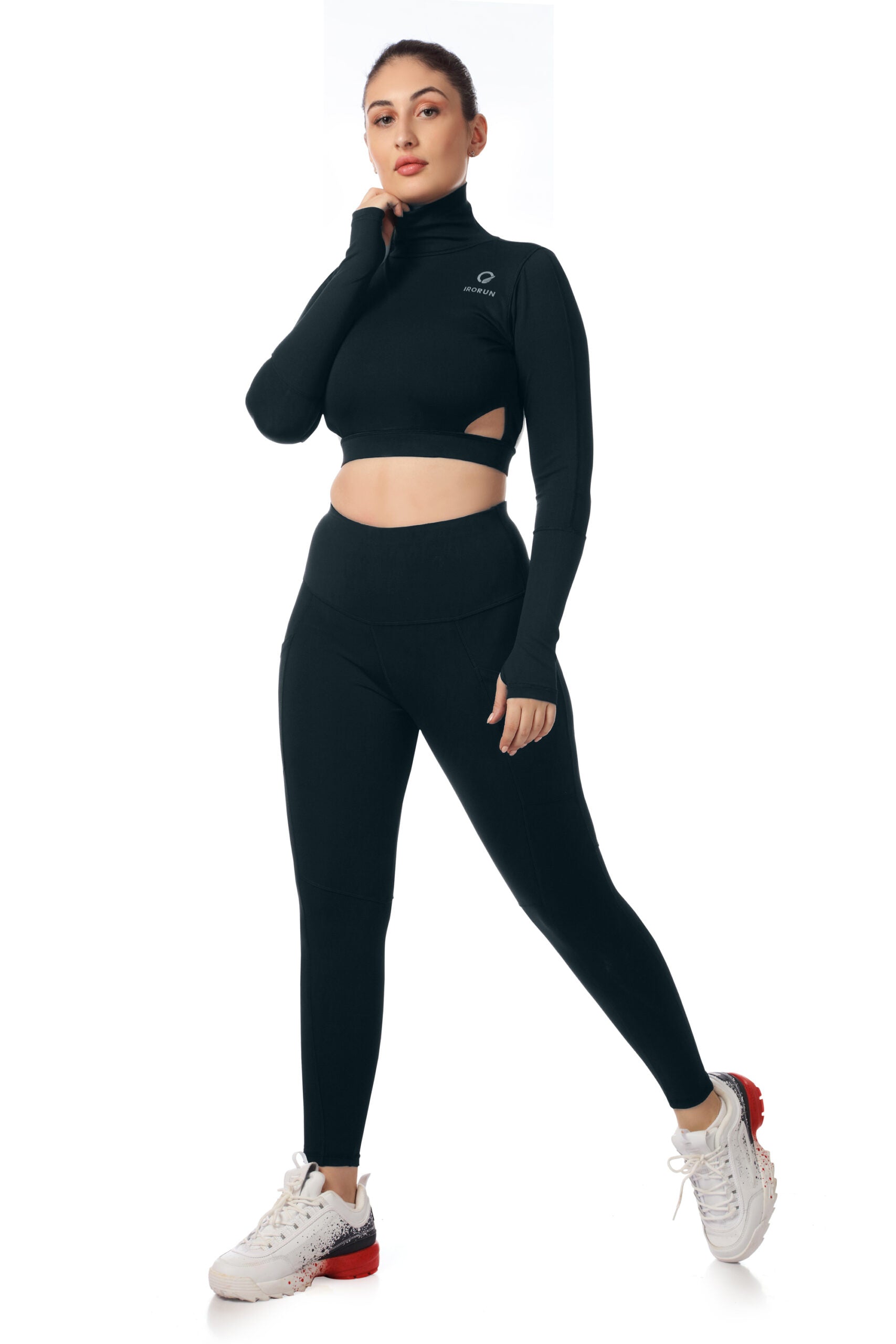 Turtleneck Crop Top – Open Back & Thumbholes