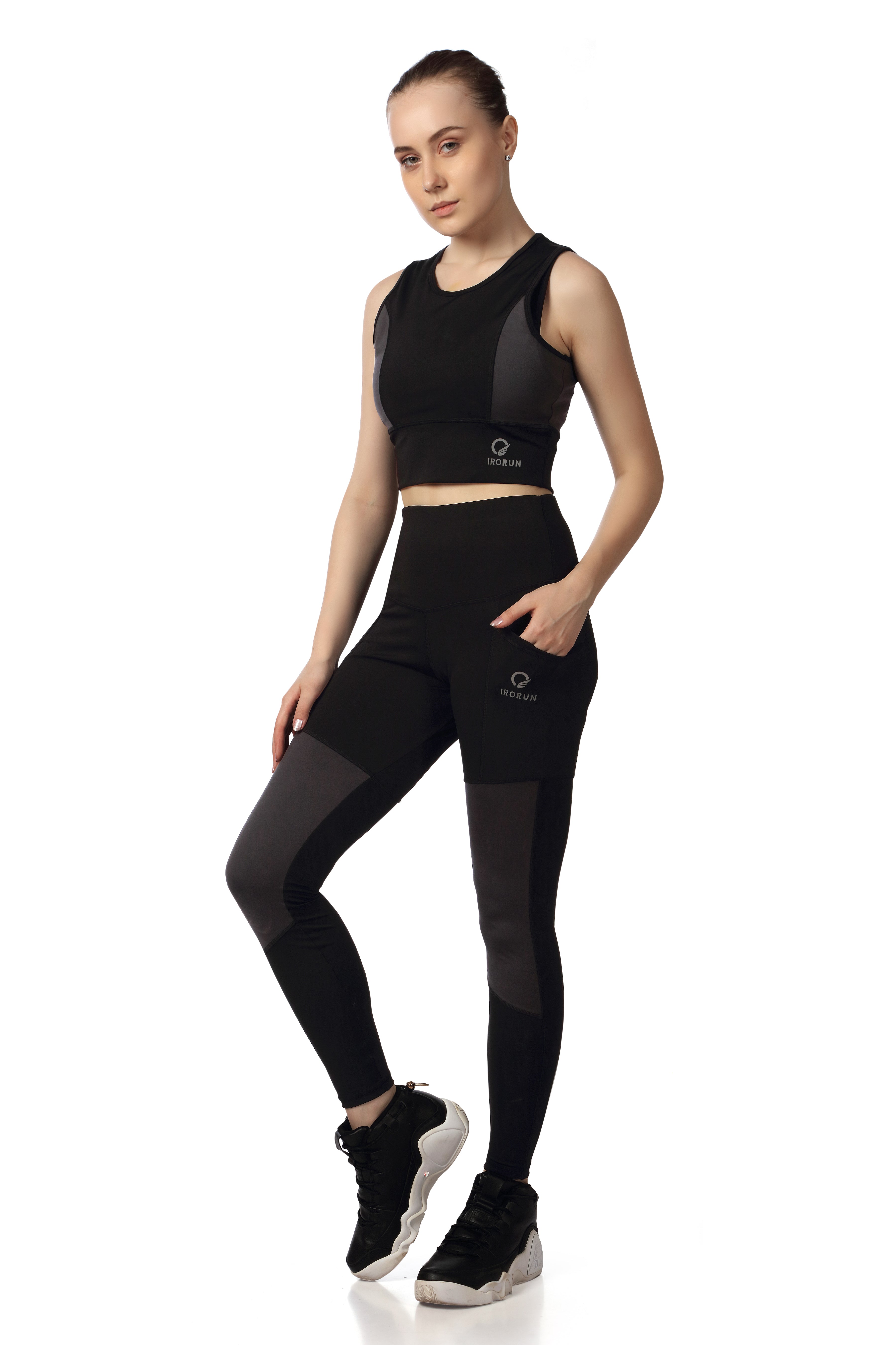 Grey Patch Crop Top – Side Contrast Sleeveless