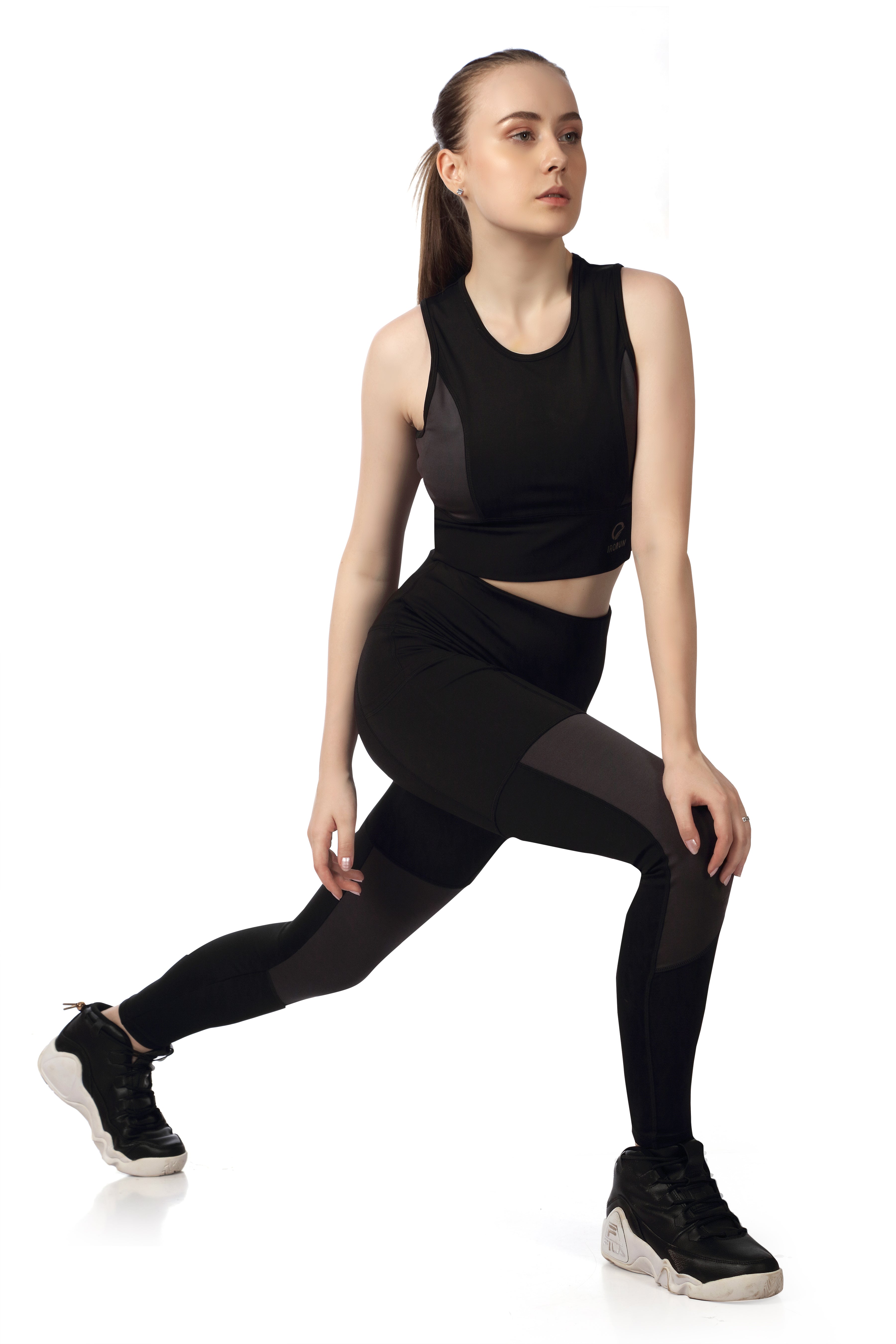 Grey Patch Crop Top – Side Contrast Sleeveless
