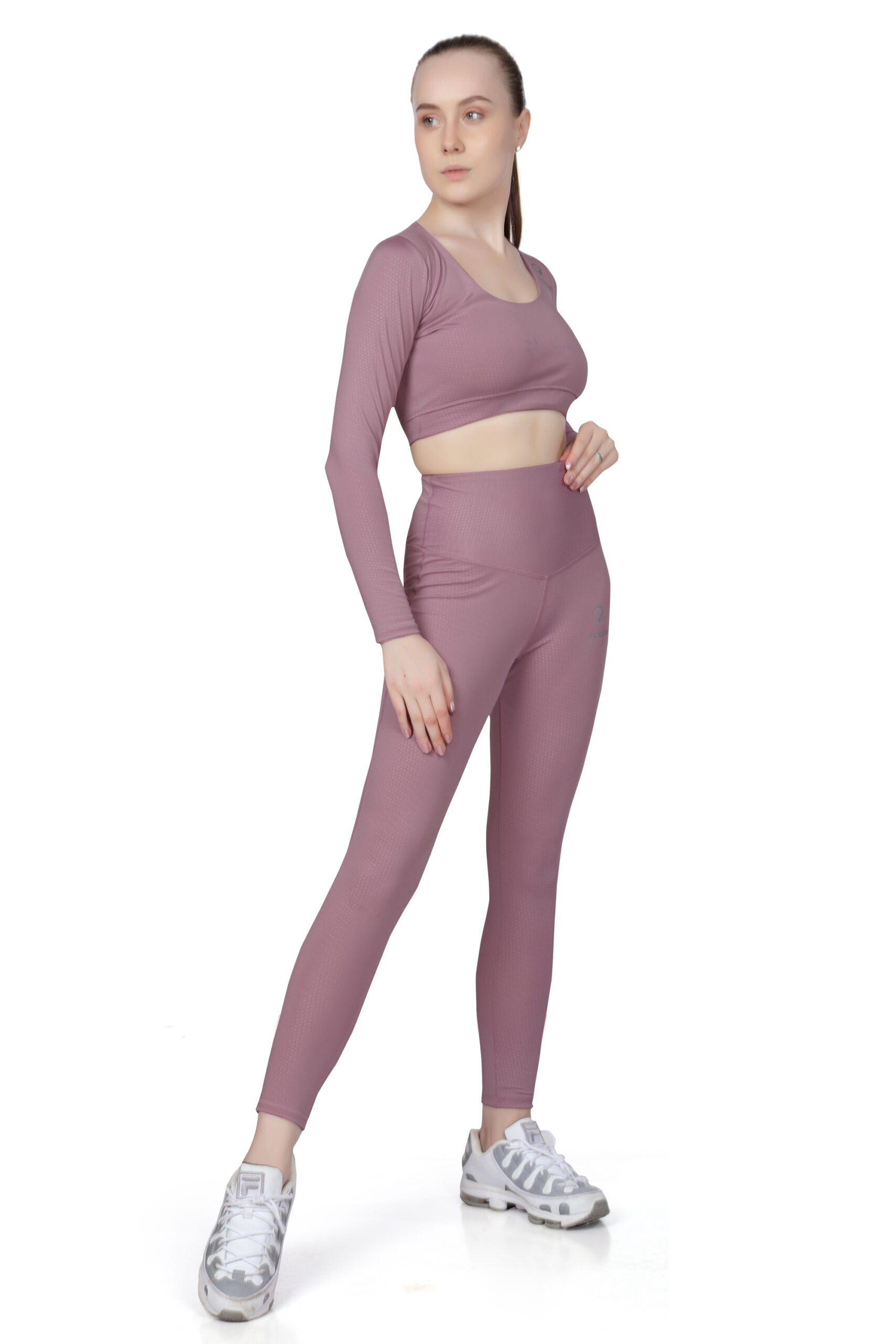 Scoop Backless Crop Top – Full Sleeve Dot Print