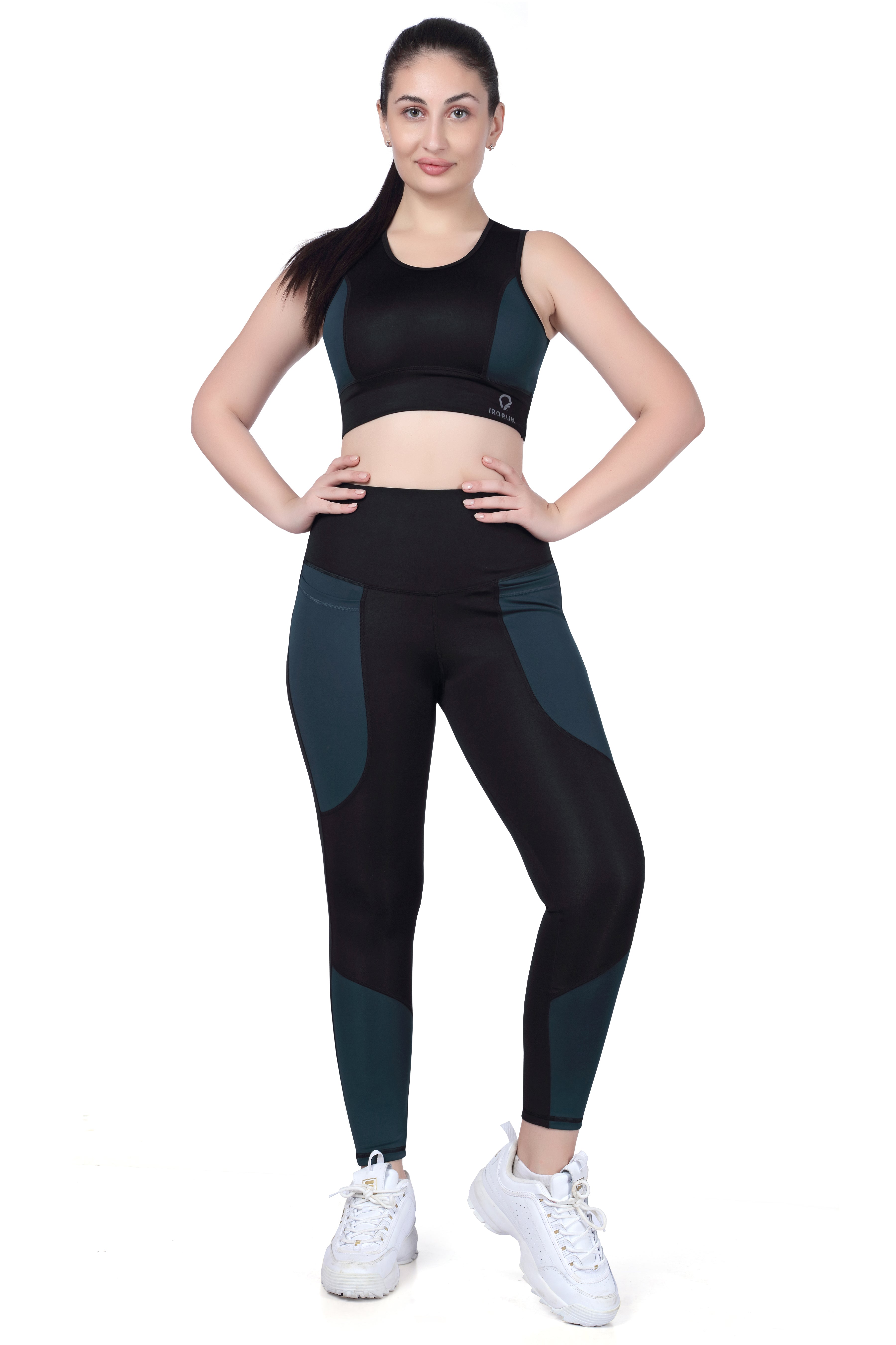 Green Patch Active Pants – Contrast Panel Design
