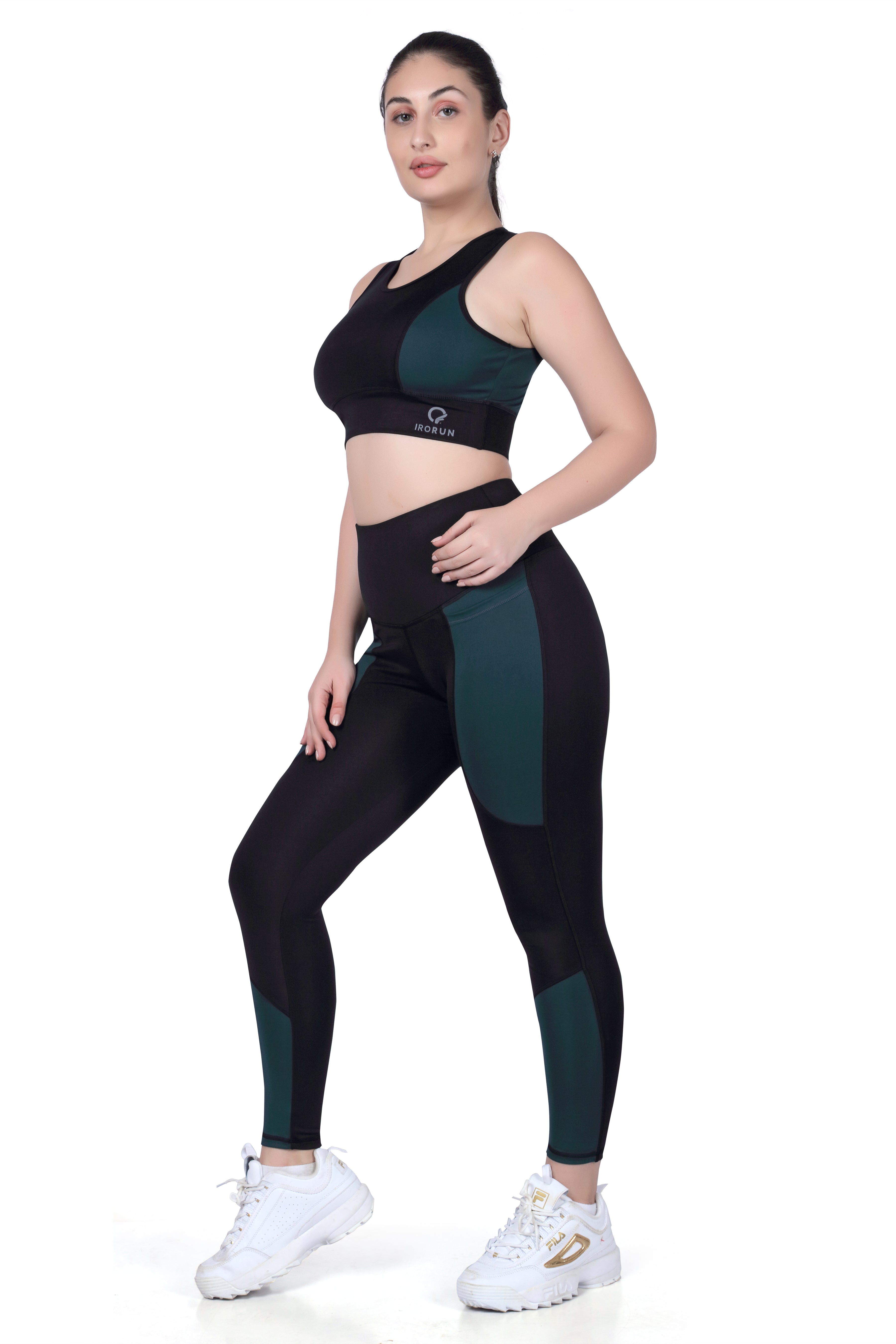 Green Patch Active Pants – Contrast Panel Design
